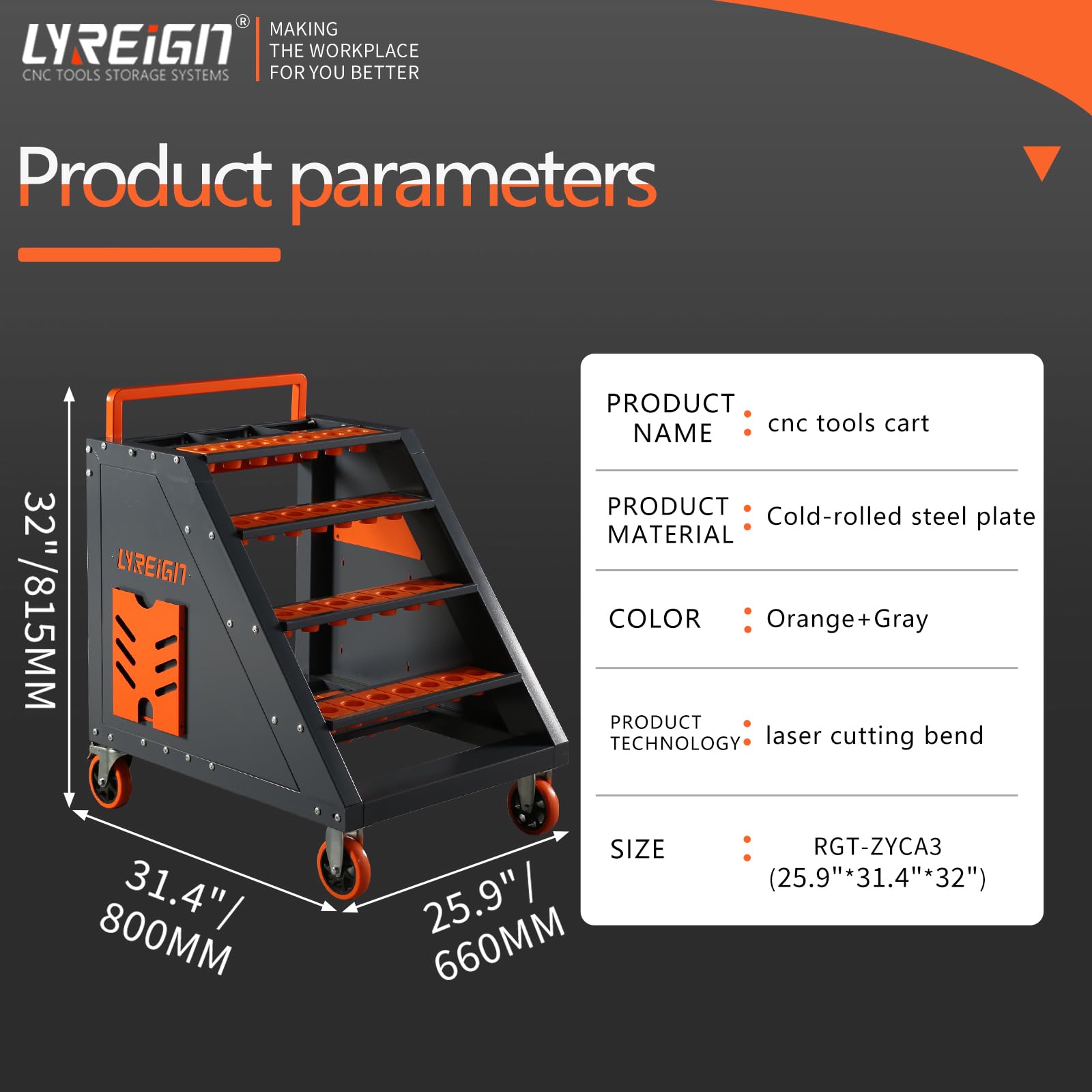 LYREIGN CNC Tool Holder Transfer Cart, Latest Model CNC Metal Storage with Wheels, CNC Tool Holder Station for Storehouse Factory Garage