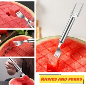 2-in-1 Stainless Steel Fruit Cutter,2024 New Upgrade Watermelon Slicer,Watermelon Cutter,Dual Head Fruit Forks Slicer Knife, Watermelon Fork Slicer Cutter Slicer Tool for Home, Kitchen, Camping(2PCS)