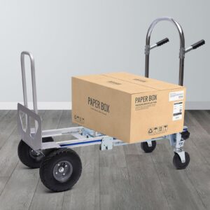 Eleeferri Industrial Aluminum Folding Hand Truck 3-in-1 700lbs Capacity Convertible Hand Truck Dolly Cart with Wheels for Home Warehouse Factory, Silver