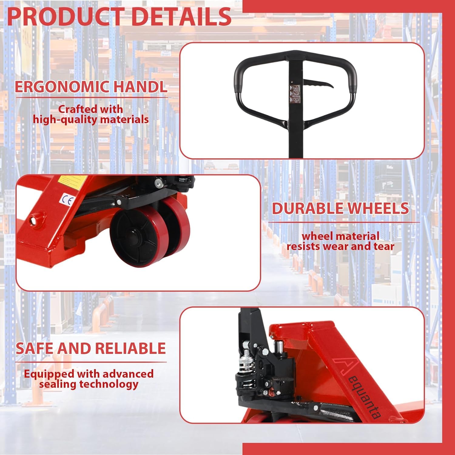 Aequanta Pallet Jack 5500 Lbs Capacity, 27" W x 48" L Forks, Heavy-Duty Manual Hand Pallet Truck