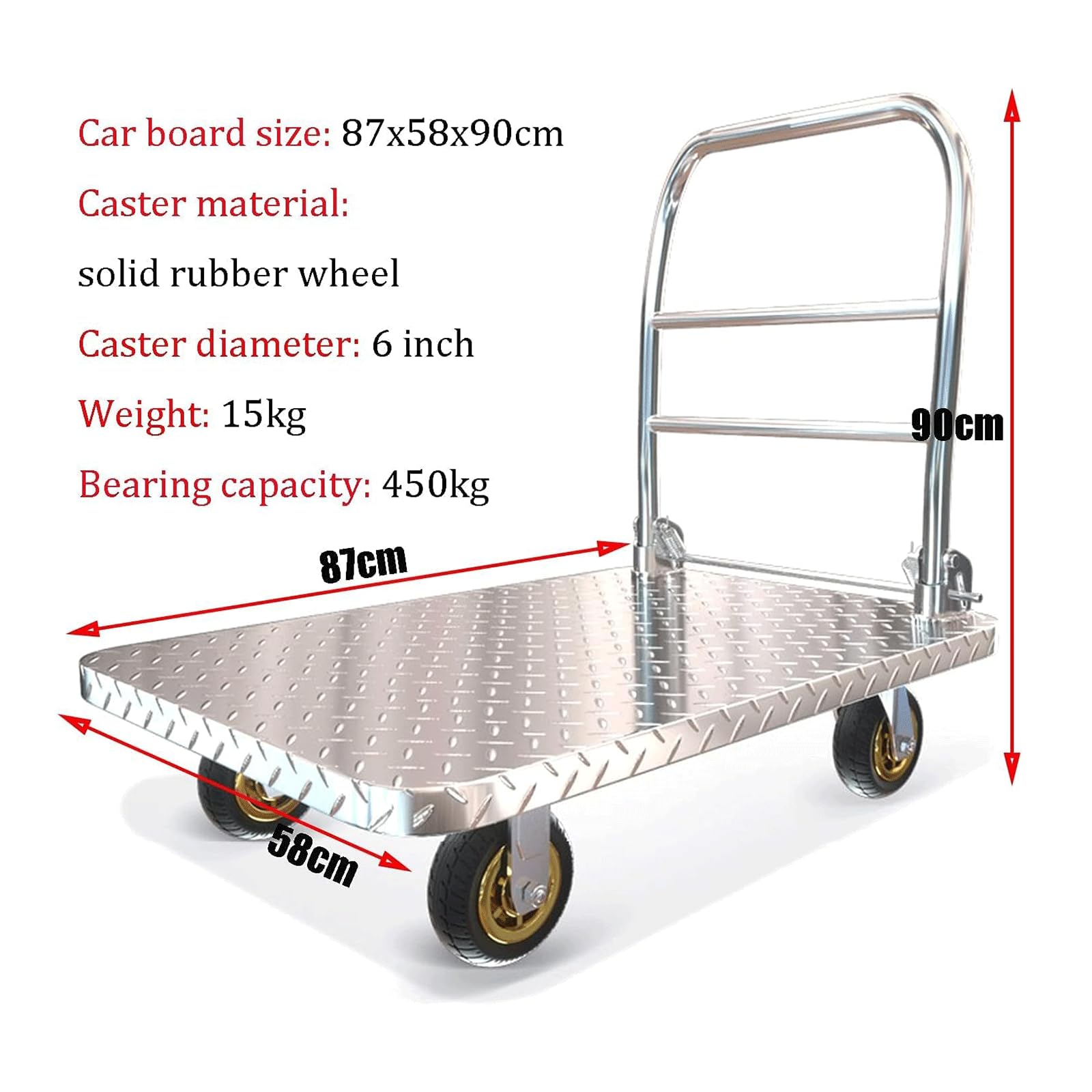 Platform Truck Folding Push Cart Steel Flat Handtruck with Wheels Platform Truck Load 350-500 Kg Moving Dolly Cart Mute Flatbed Cart Reliable