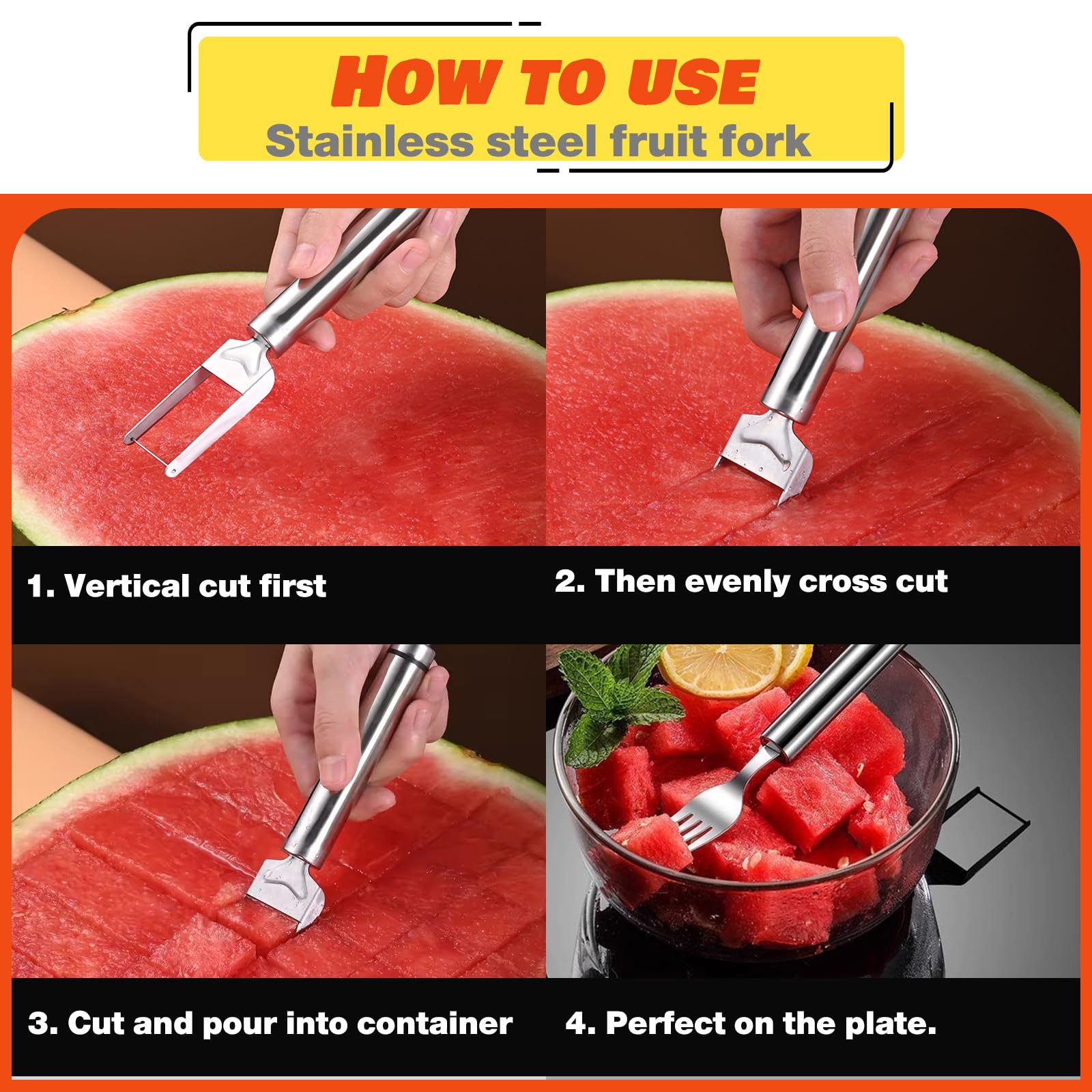 2-in-1 Stainless Steel Fruit Cutter,2024 New Upgrade Watermelon Slicer,Watermelon Cutter,Dual Head Fruit Forks Slicer Knife, Watermelon Fork Slicer Cutter Slicer Tool for Home, Kitchen, Camping(2PCS)