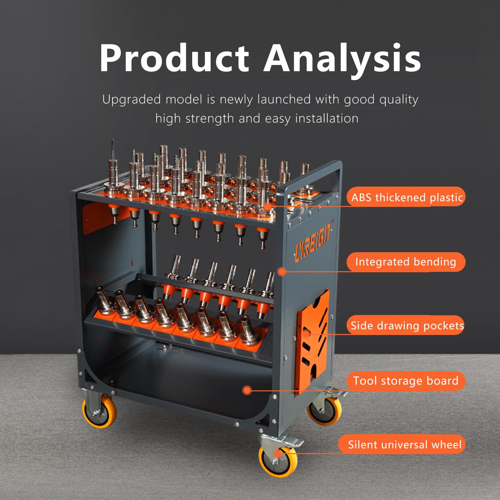 LYREIGN CNC Tool Holder Transfer Cart, Utility Carts Tool Organizers Storage Rack, CNC Trolley is Suitable for Warehouses Mechanic Factory Garage