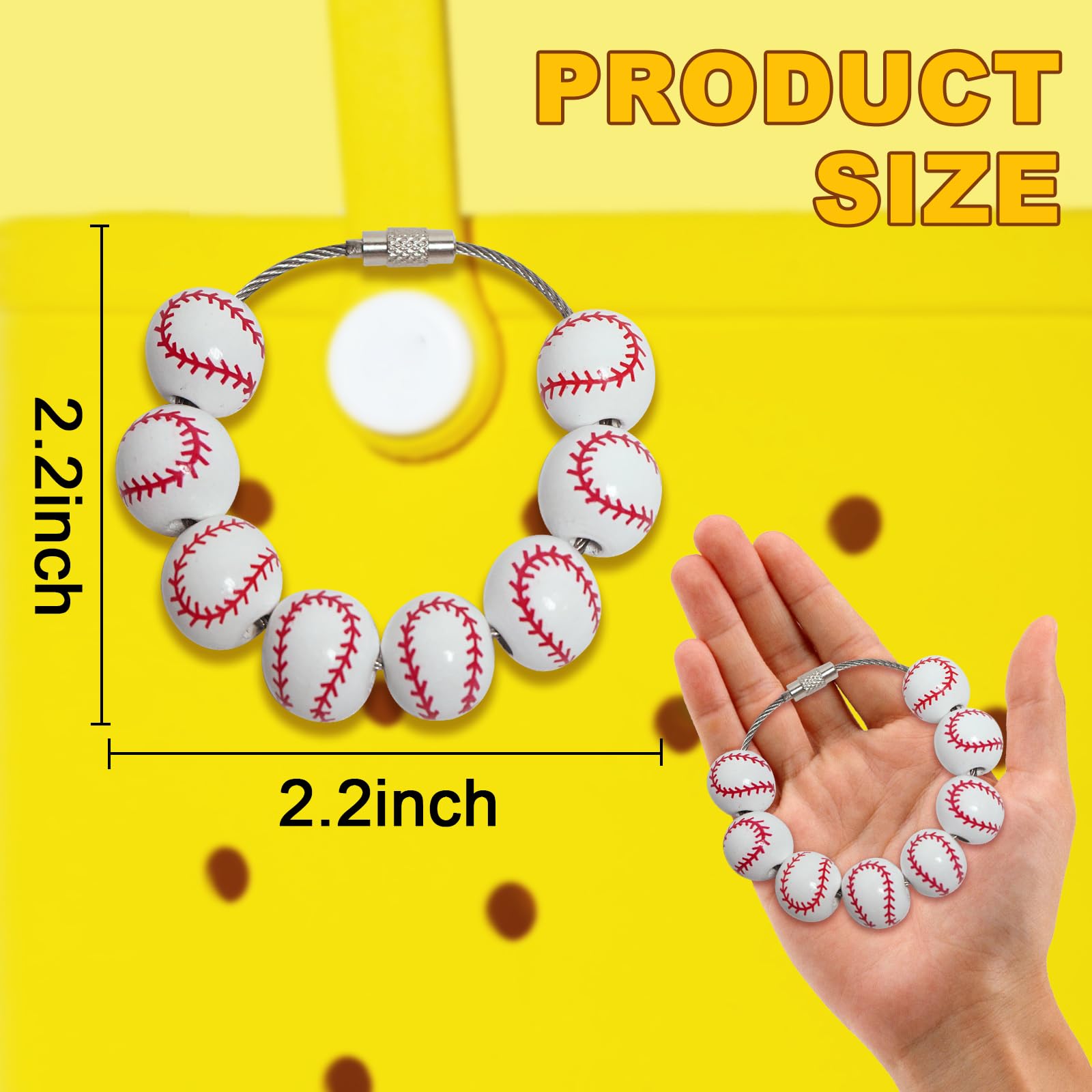 Sports Charms for Bogg Bag, Cute Wooden Beads Accessories Charm for Bogg Bag, Simply Southern Beach Tote Crocs Bag (Baseball)