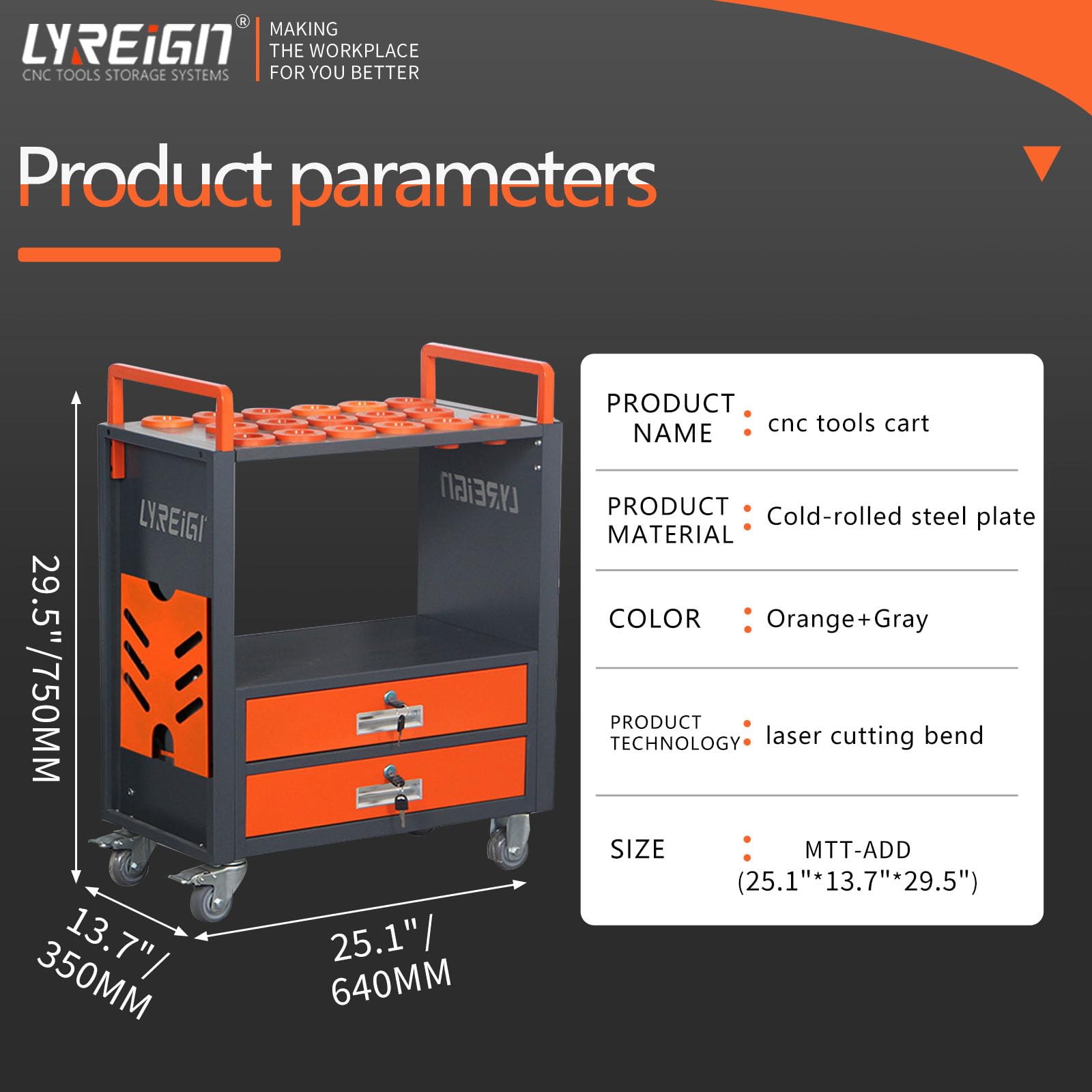 LYREIGN Multi-Function Workshop CNC Tool Holder Transfer Cart, CNC Tool Rolling Car with Wheels, CNC Tool Holders Station for Storehouse Factory Garage