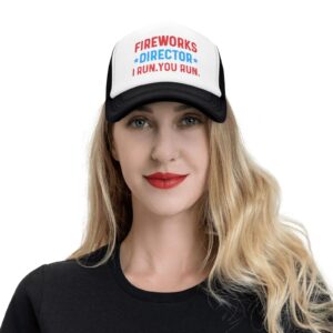 BEIXBE Fireworks Director I Run You Run Trucker Hat Women Dad Hats Graphic Caps Black