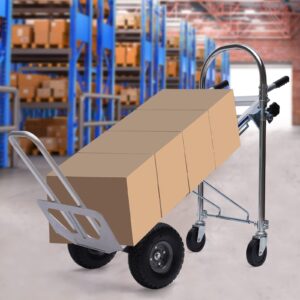 Eleeferri Industrial Aluminum Folding Hand Truck 3-in-1 700lbs Capacity Convertible Hand Truck Dolly Cart with Wheels for Home Warehouse Factory, Silver