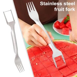 Tacarlha 2-In-1 Stainless Steel Fruit Fork Cutter Dual Head Watermelon Cutter Slicer Tool Watermelon Slicer Tool Fork Lightweight Windmill Cutter Fruit Cutter for Home Party Camping Kitchen Gadget Si