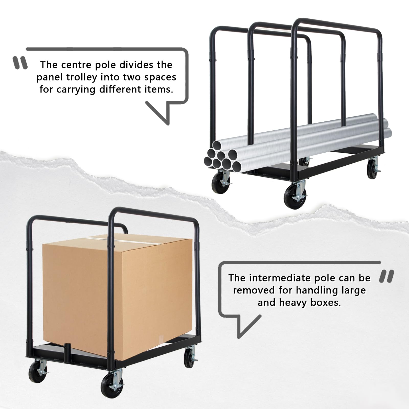 ZHAIUPON Steel Panel Truck,1500 LBS Panel Dollies Cart,Heavy Duty Drywall Sheet Cart for Lumber Furniture Warehouse Garage,with 4 Braking Casters