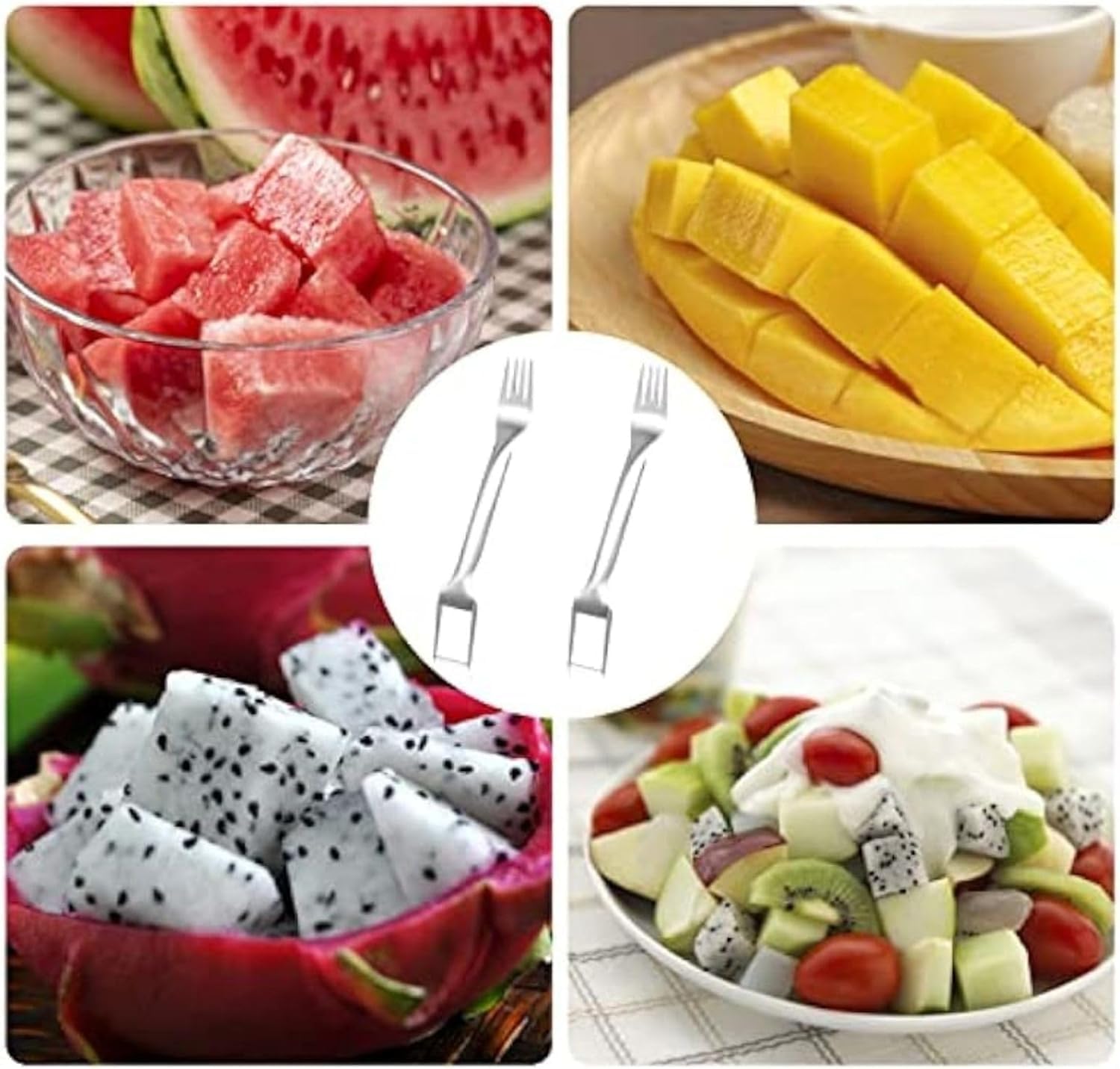 2Pcs Watermelon Fork Slicer Cutter - Stainless Steel 2-in-1 Watermelon Fork Slicer, Portable Watermelon Fork Watermelon Cutter Slicer Tool Fruit Forks Slicer for Home Party Camping Kitchen Gadget