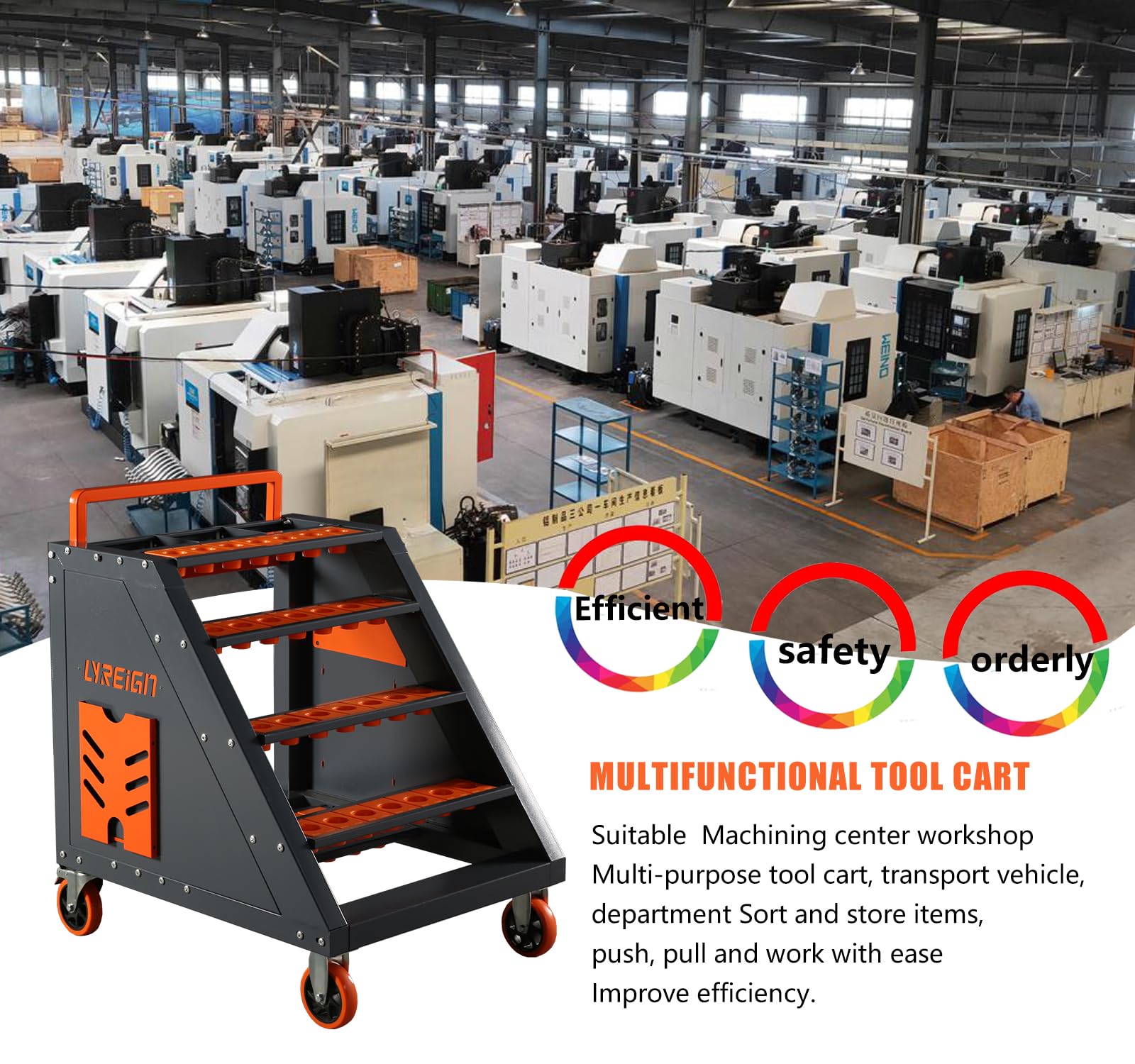 LYREIGN CNC Tool Holder Transfer Cart, Latest Model CNC Metal Storage with Wheels, CNC Tool Holder Station for Storehouse Factory Garage