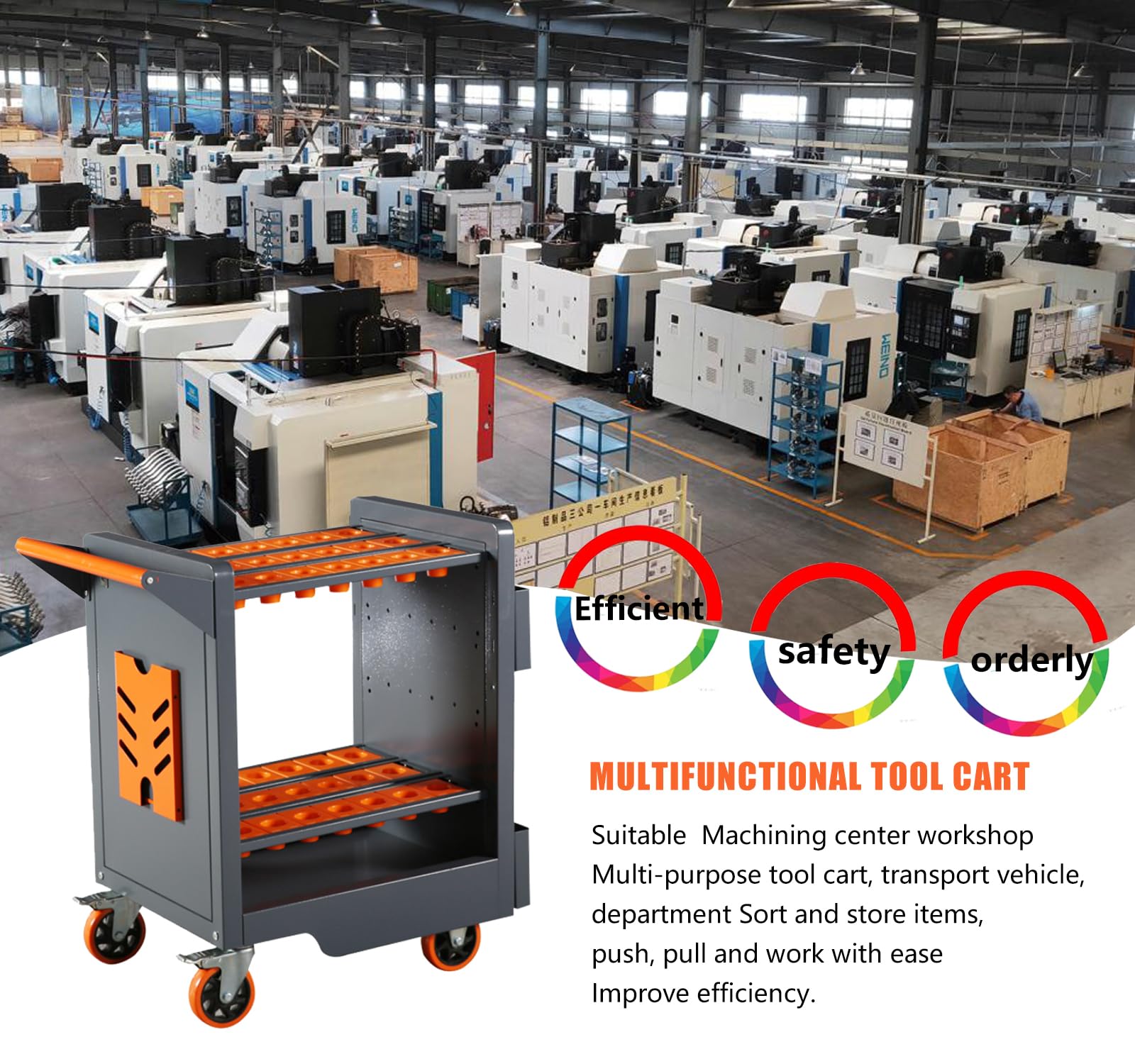 LYREIGN CNC Tool Holder Utility Carts, CNC Machine Tools Trolley, CNC Tool Holder Transfer Cart, Mobile CNC Tool Cart for Mechanic Factory Garage