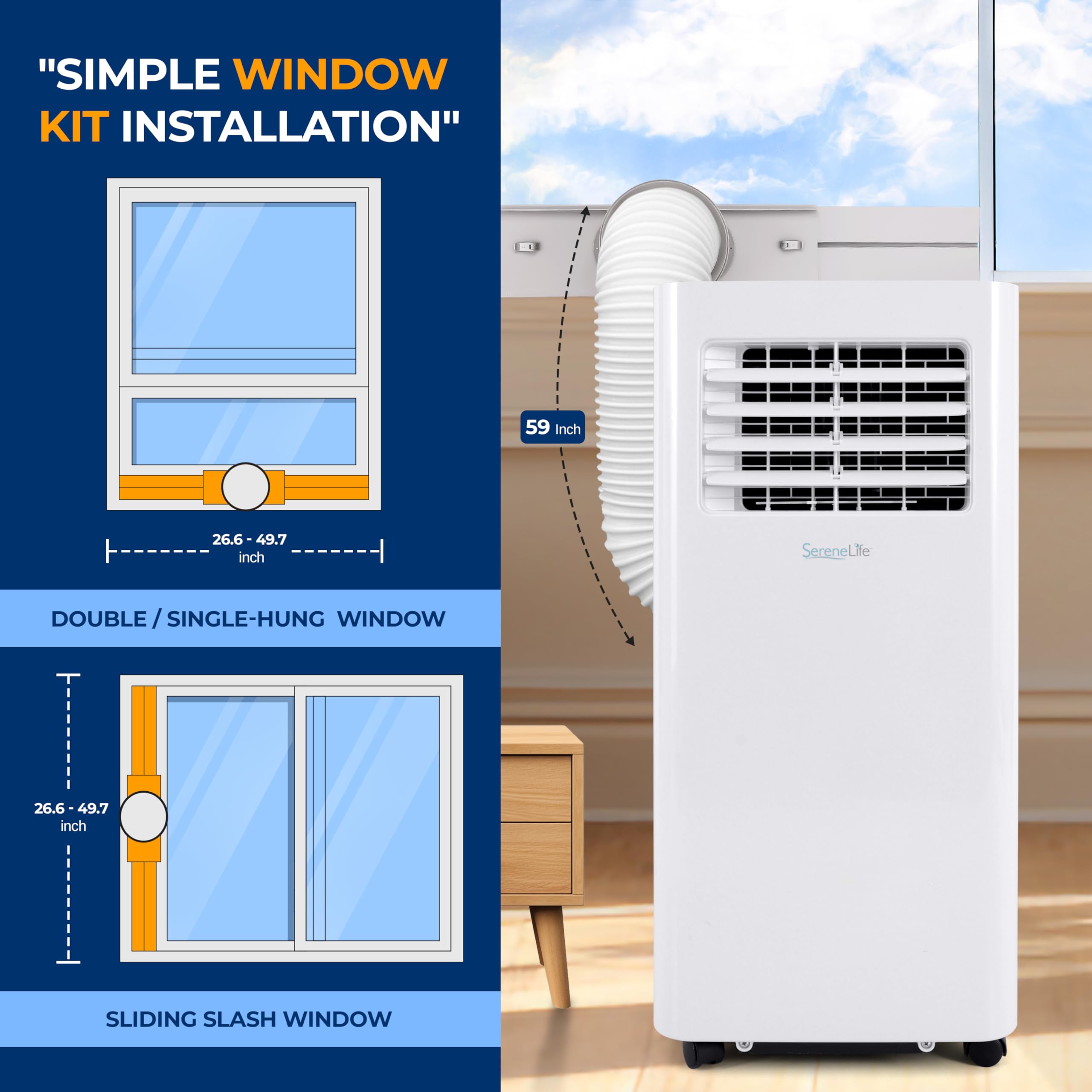 SereneLife SLPAC805W.6 Portable Air Conditioner-Compact Home A/C Cooling Unit with Built-in Dehumidifier & Fan Modes, Includes Window Mount Kit (8,000 BTU), White