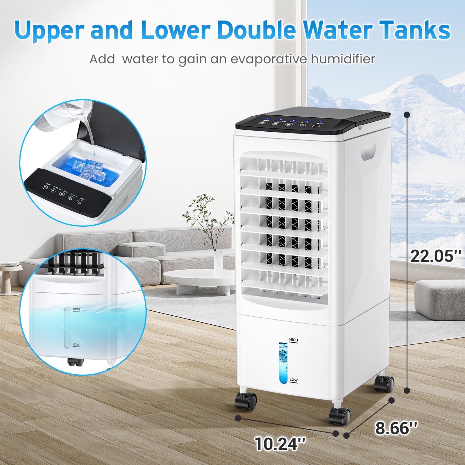 Portable Air Conditioners, 3-IN-1 Windowless Air Conditioner, Evaporative Air Cooler Kitchen Volume AC, Fast Cooling Large Air Conditioner for Room, Remote/3 Speeds/7H Timer/3 Ice Packs