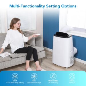 Portable Air Conditioners,14000 BTU Portable Air Conditioner for Room Up to750 Sq.Ft, 24H Timer, Remote Control, Sleep Mode, Window Kit Included, 3-In-1 Quiet Ac Unit for Home/Office/Dorms White