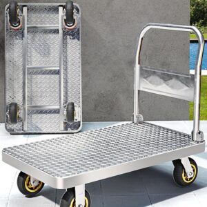 Platform Truck Heavy Platform Truck with 4 Wheels Folding Push Cart Stainless Moving Dolly Cart Load 150kg Flatbed Cart Light Flat Bed Wagon Reliable