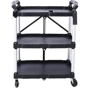 Yone jx je 3 Layers Folding Collapsible Service Cart Pack, Folding Collapsible Service Cart, 50 Lb, Load Capacity Per Shelf, Black