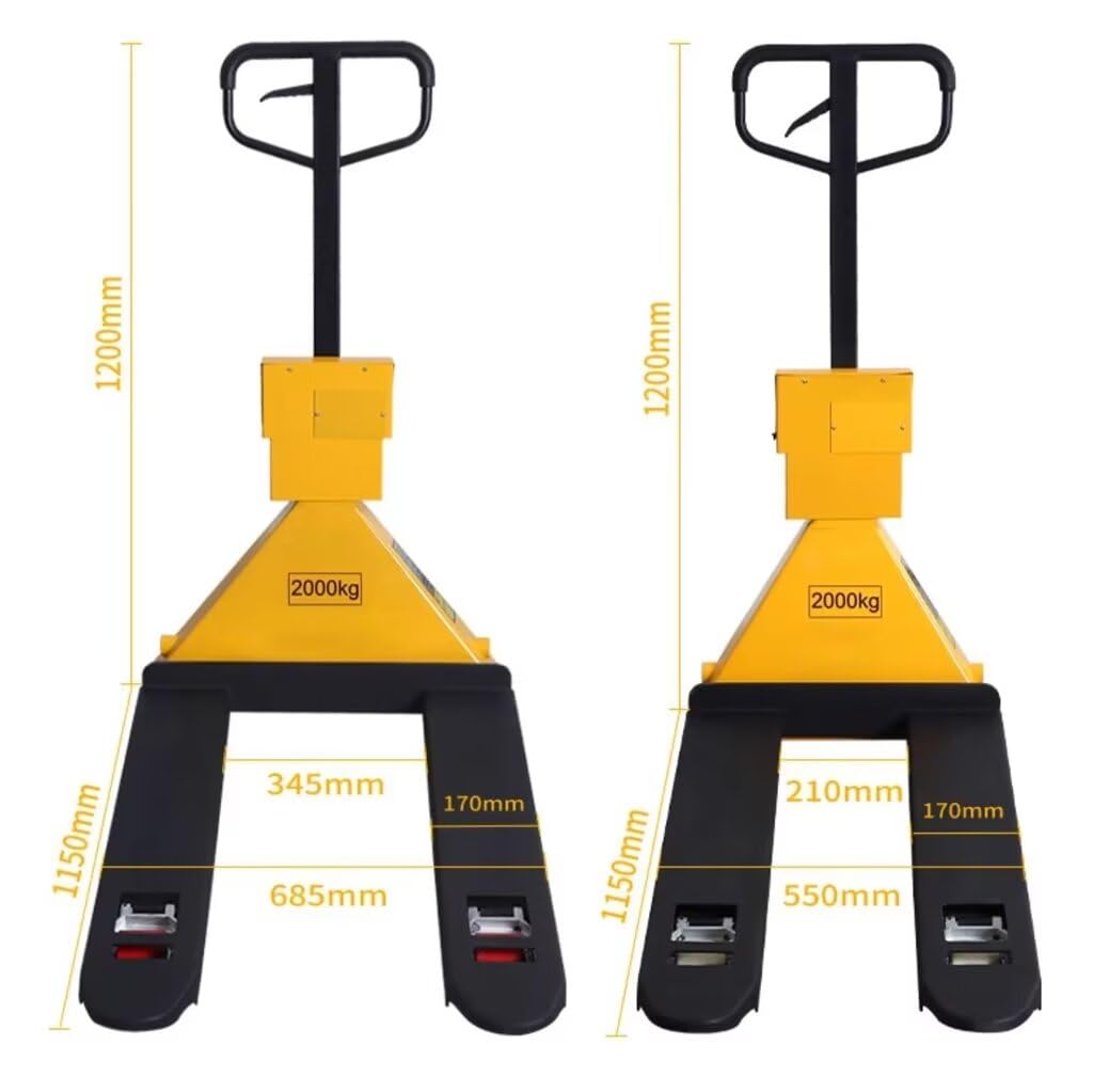 JIN YANG HU Steel Pallet Jack with Scale 4400lbs Capacity,Heavy Duty Warehouse Hydraulic Pallet Truck with Weight Scale 45"X27" Forks Steel Scale Manual Jack Truck