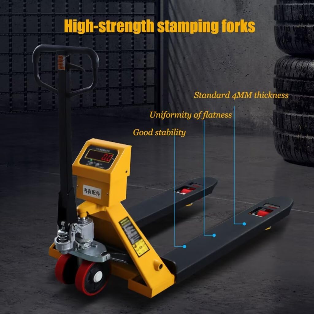 JIN YANG HU Steel Pallet Jack with Scale 4400lbs Capacity,Heavy Duty Warehouse Hydraulic Pallet Truck with Weight Scale 45"X27" Forks Steel Scale Manual Jack Truck