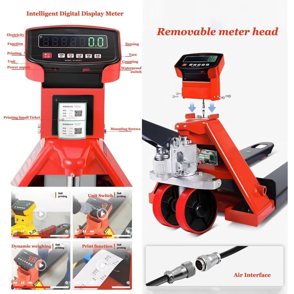 JIN YANG HU Pallet Jack Forklift with Detachable Build-in Scale, 4400lbs Capacity Weighing Scale Jack with Self-Adhesive Printer, Heavy-Duty Industrial Scale Pallet Jack Truck (45" X27" Forks)