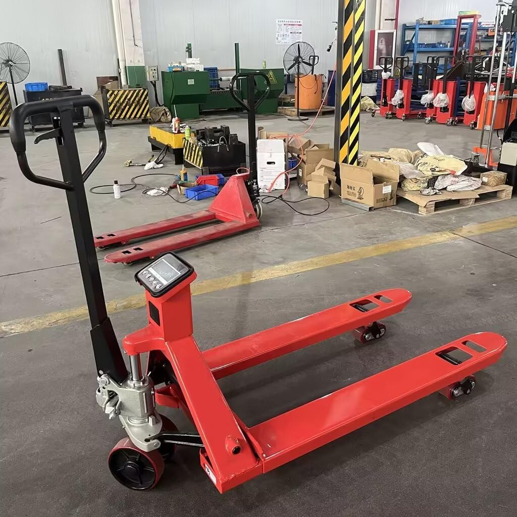 JIN YANG HU Scale Pallet Jack 5500lbs Capacity Manual Pallet Jacks with Digital Scale 45" X21"Fork Size, 1lb Readability Electronic Scale Hydraulic Pallet Truck