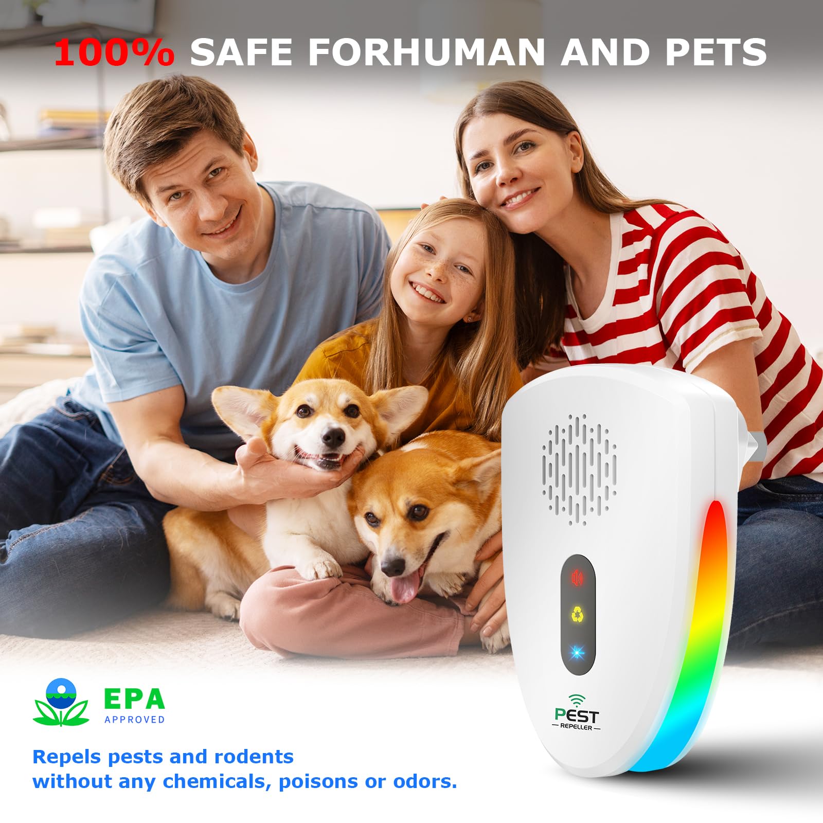 Ultrasonic Pest & Mouse Repeller, Indoor Pest Control, Ultrasonic Pest Repellent, Indoor Pest Control for Home, Kitchen, Office, Warehouse, Hotel, Three Mode Switching, 6 Packs