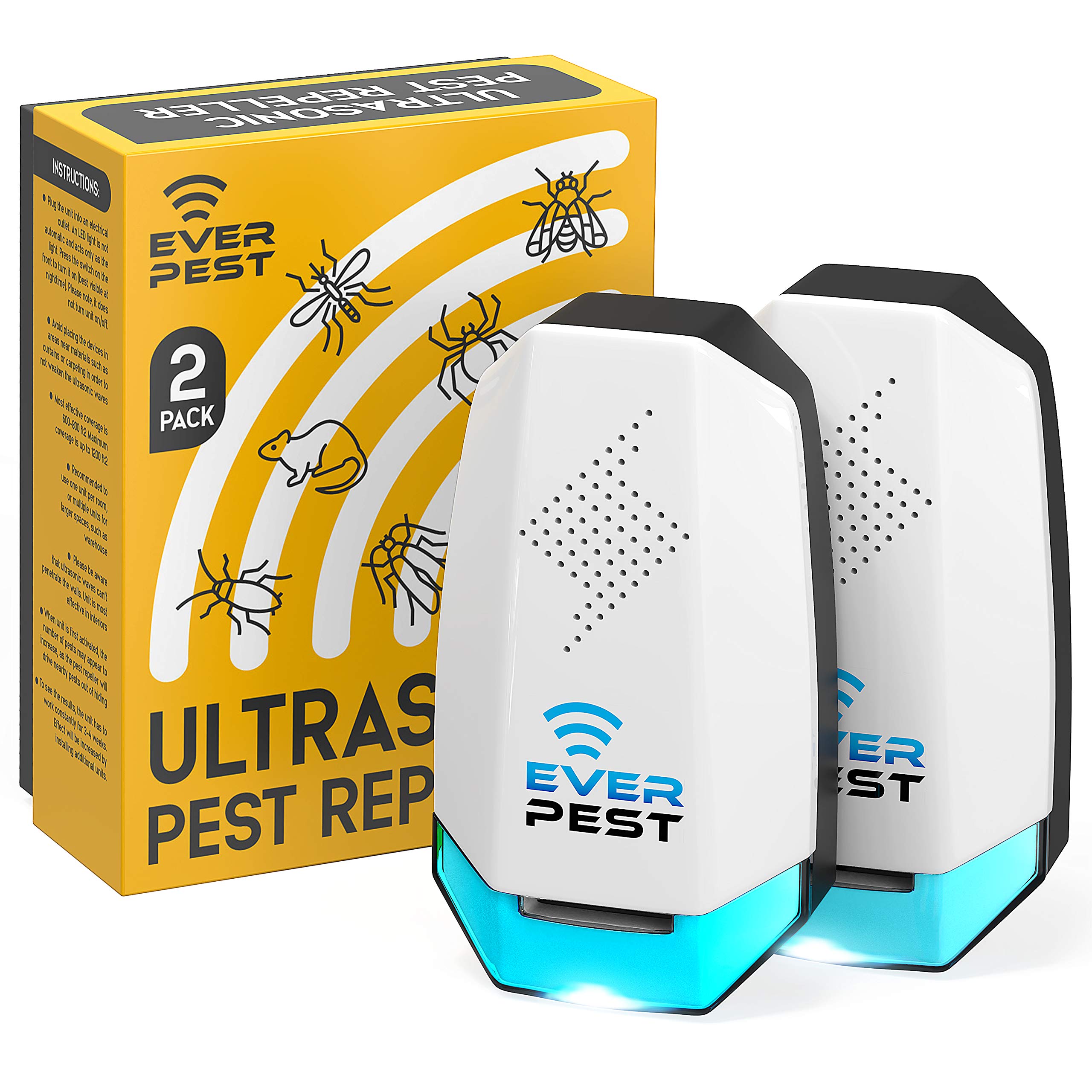 Ultrasonic Pest Conttol Plug in 2 Pack- Electronic Insect Defender - Roach Bed Bug Mouse Mosquito - Indoor Reject - for Cockroach Ants Mice Fly Rat Bedbug