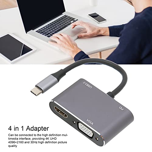 USB Hub, 4 in 1 Silver Metal 5 Gbps High Speed Transmission 4 in 1 Adapter for Phones for Keyboard for Mouse for Laptops