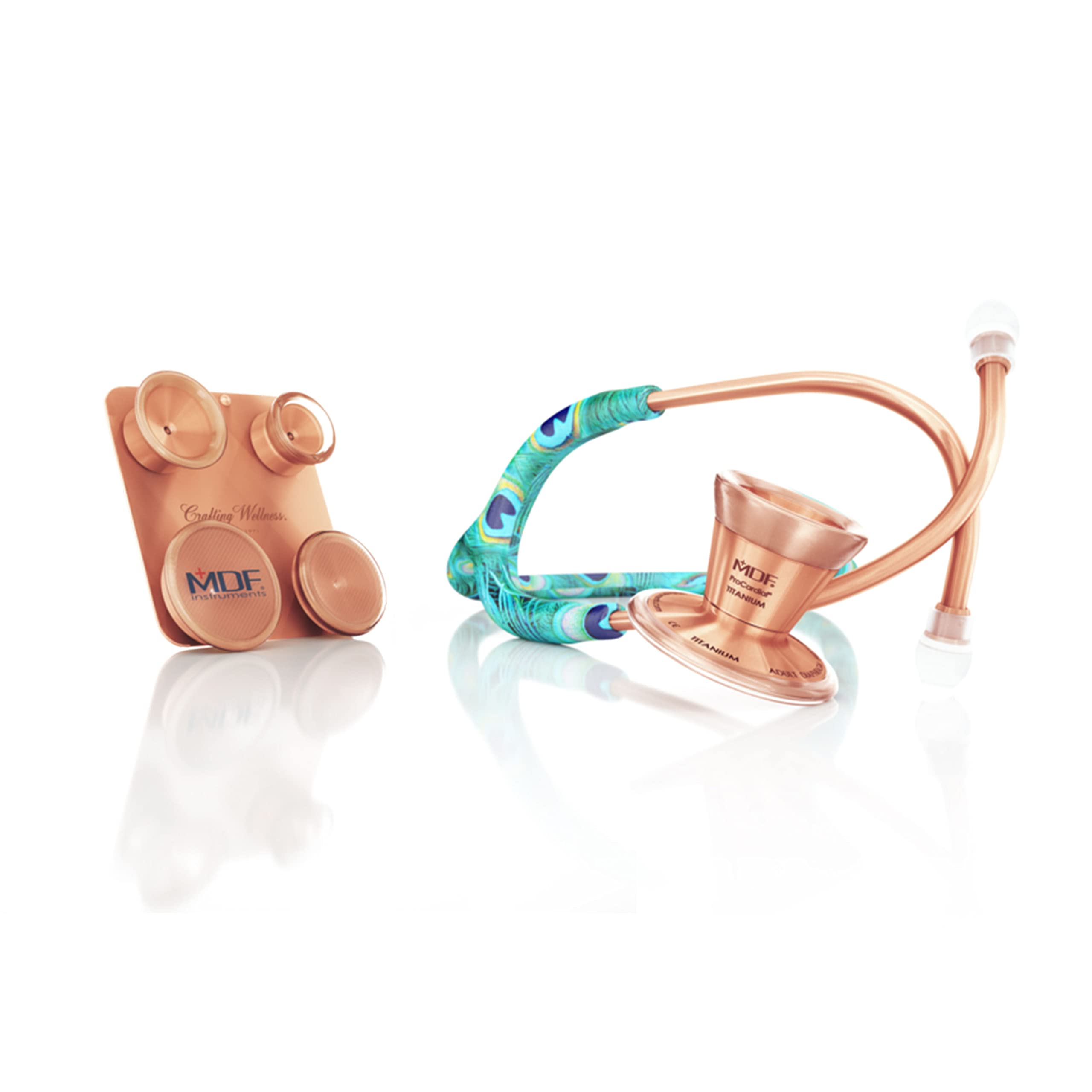 MDF Instruments Peacock Rose Gold ProCardial Cardiology Stethoscope + MDF Pediatric and Neonatal Attachments with Clip