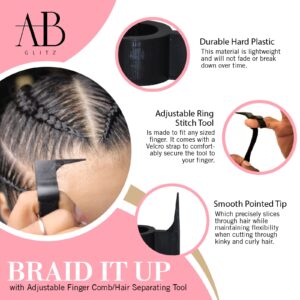 The Braid Aid Adjustable Parting Tool - Stitch Braiding Aid, Lightweight Hair Separating Comb for All Hair Types - Black