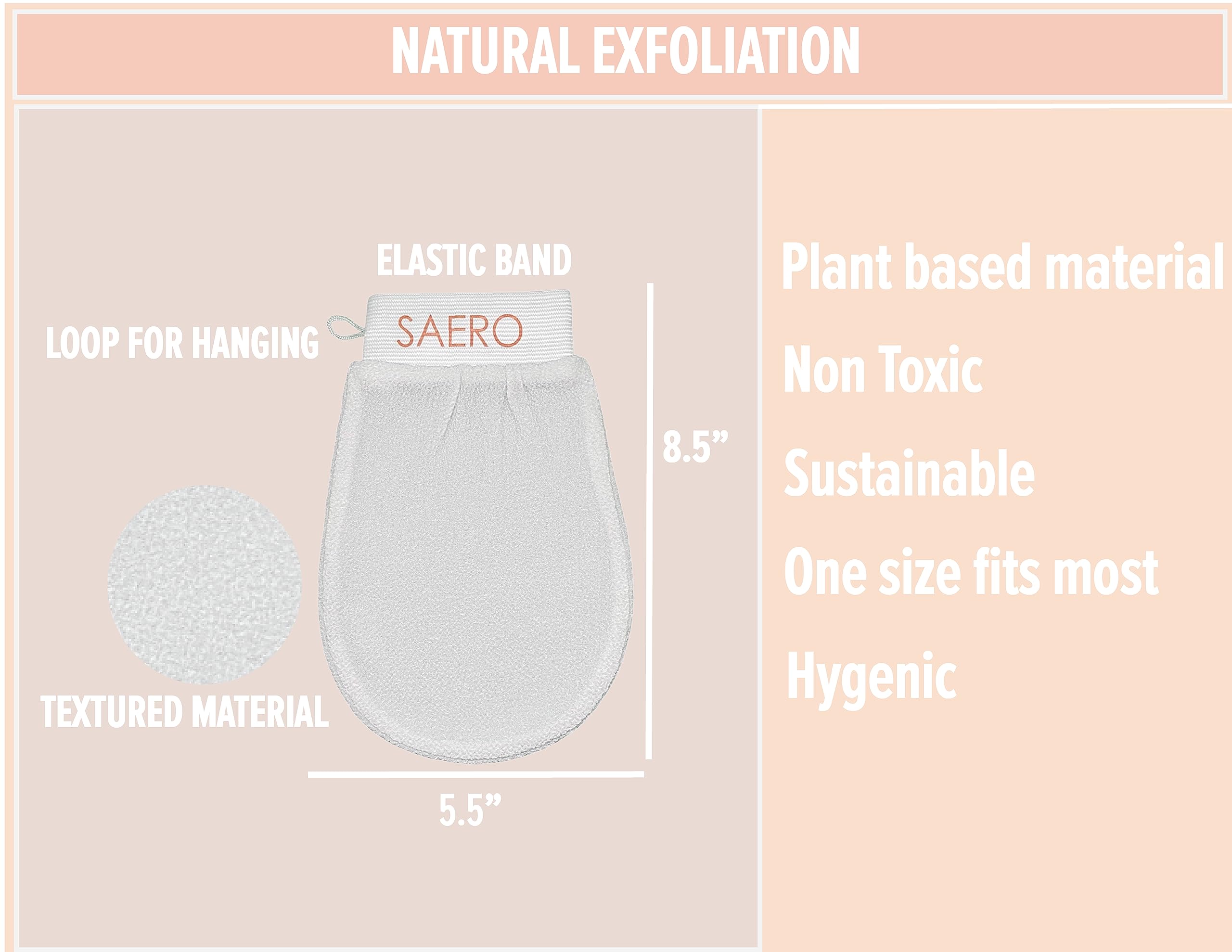 SAERO Exfoliating Glove (2pcs) - 100% Vegan Viscose Body Scrub Glove – Traditional Kessa Korean Washcloth – Ideal for Self-Tan Removal & Keratosis Pilaris Treatment