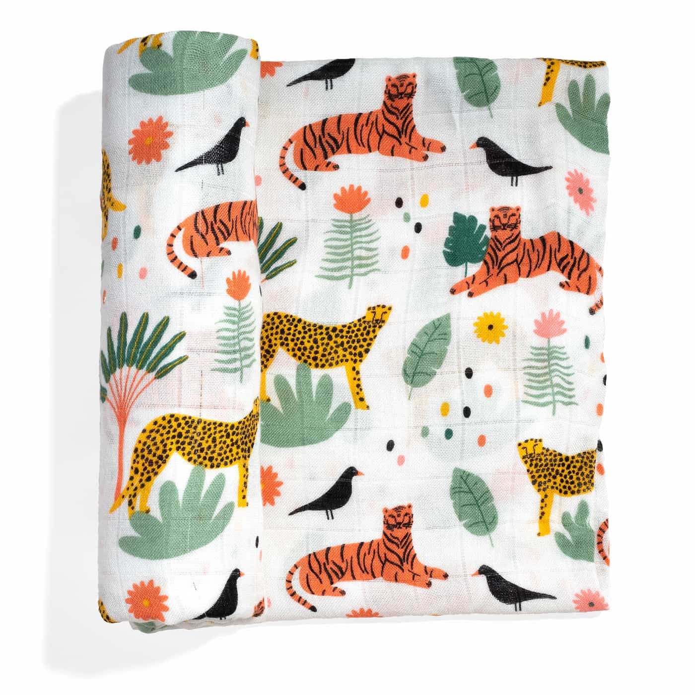 Rookie Humans Super Soft Viscose from Bamboo Muslin Swaddle Blankets for Baby Girls and Boys – Silky Soft - 47 x 47 inches Swaddling Blankets - Newborn Baby Essentials, Jungle