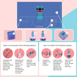 DIY Protector Stitch Set,Data Cable 20W USB Charger Data Line Earphone Cartoon Decoration Wire Saver Protector Compatible for iPhone 11 12 13 Plus Max Series (Stitch)