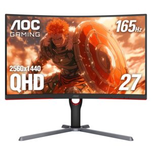 aoc gaming cq27g3s frameless curved gaming monitor, qhd 2k 2560x1440, 1000r va, 165hz 1ms, freesync premium ,black