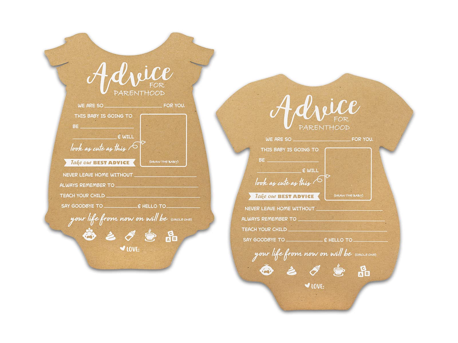 Summer-Ray.com 50pcs Baby Onesie Baby Prediction and Parenthood Advice Cards for Baby Shower 5" x 7" Heavyweight (Baby Boy)