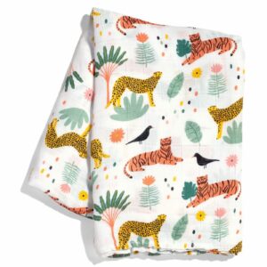 Rookie Humans Super Soft Viscose from Bamboo Muslin Swaddle Blankets for Baby Girls and Boys – Silky Soft - 47 x 47 inches Swaddling Blankets - Newborn Baby Essentials, Jungle