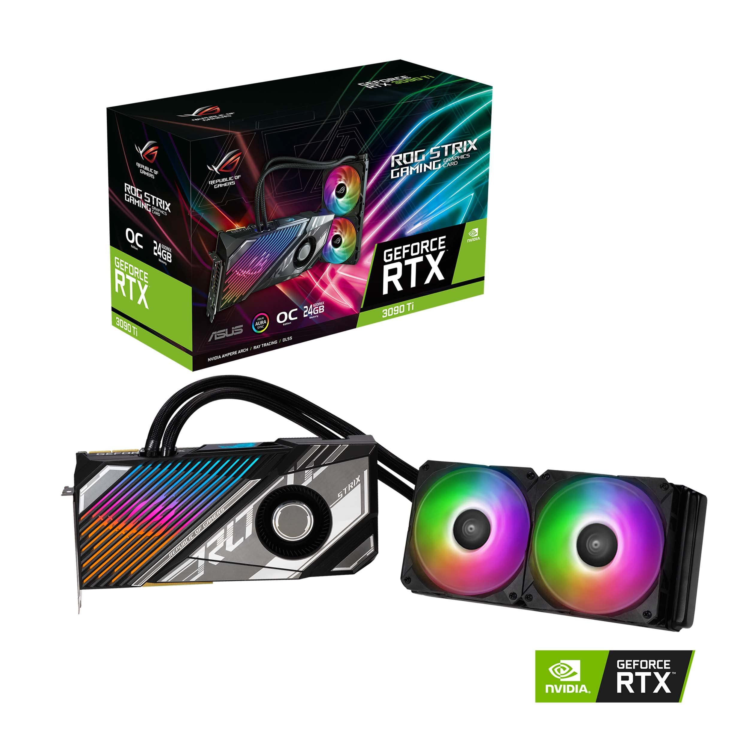 ASUS ROG Strix LC NVIDIA GeForce RTX 3090 Ti OC Edition Gaming Graphics Card (PCIe 4.0, 24GB GDDR6X, HDMI 2.1, DisplayPort 1.4a, Full-coverage cold plate, 240mm radiator, 600mm tubing, GPU Tweak)