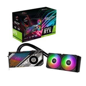 asus rog strix lc nvidia geforce rtx 3090 ti oc edition gaming graphics card (pcie 4.0, 24gb gddr6x, hdmi 2.1, displayport 1.4a, full-coverage cold plate, 240mm radiator, 600mm tubing, gpu tweak)