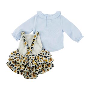 Mud Pie Baby Girl Leopard Bubble and Shirt Set, Blue, 9-12 Months