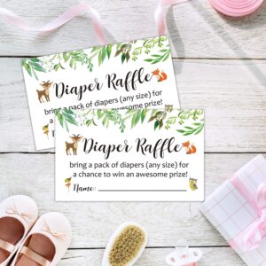 Diaper Raffle Tickets Woodland Baby Shower Game Invitations Insert for Boy Girl, Bring a Pack of Diapers to Win Favors, Lottery Insert Card, Green, 3.5" x 2", Pack of 50