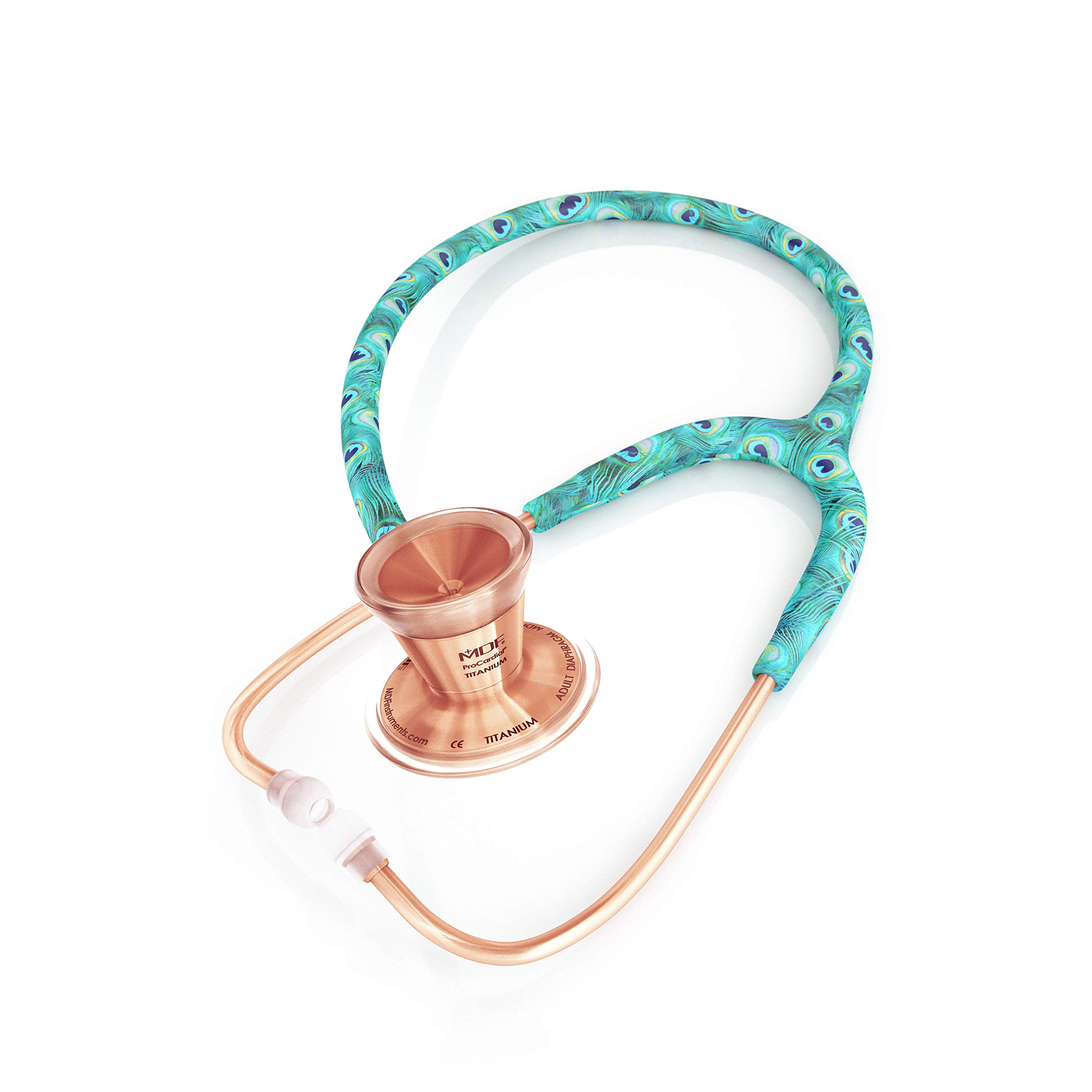 MDF Instruments Peacock Rose Gold ProCardial Cardiology Stethoscope + MDF Pediatric and Neonatal Attachments with Clip