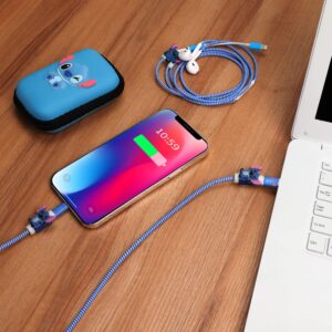 DIY Protector Stitch Set,Data Cable 20W USB Charger Data Line Earphone Cartoon Decoration Wire Saver Protector Compatible for iPhone 11 12 13 Plus Max Series (Stitch)