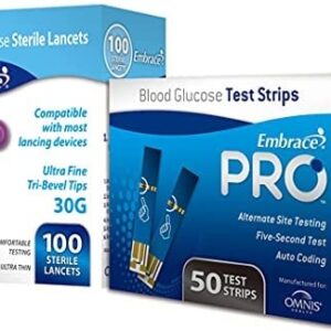 Embrace PRO Diabetes Testing Kit - Embrace PRO Blood Glucose Meter, 100 Blood Test Strips, 1 Lancing Device, 30 Gauge Lancets-100 Count and Carrying Case…