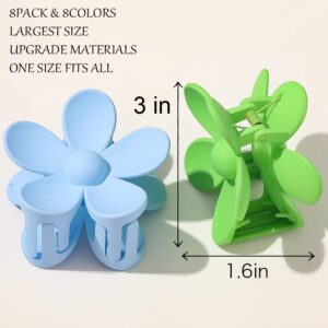 Flower Hair Claw Clips 8PCS Big Cute Hair Clips Large Jaw Clips for Women Girls Thick Hair Large Daisy Clips Matte Claw Clips Non Slip Strong Hold 8 Colors