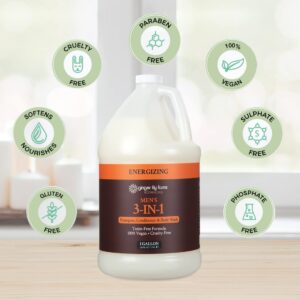 Ginger Lily Farms Botanicals Men's 3-in-1 Shampoo, Conditioner & Body Wash, 100% Vegan & Cruelty-Free, Energizing Scent, 1 Gallon (128 fl oz) Refill