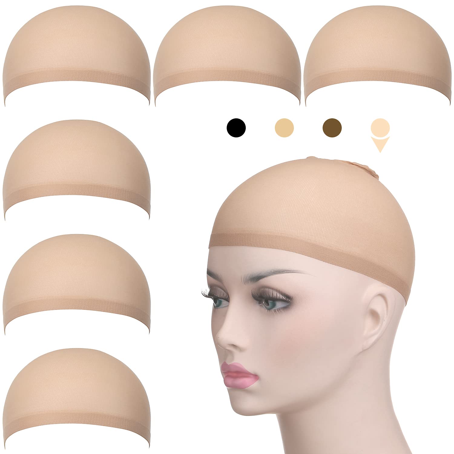 Akstore Mesh Wig Cap Net Natural Nylon Wig Caps (6PCS - Beige)