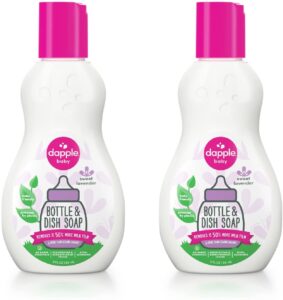 dapple baby bottle soap, hypoallergenic dish soap for baby bottles, powered by plants, travel size, lavender, 3 fl oz (pack of 2)