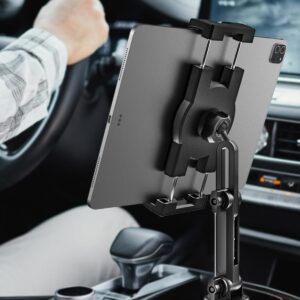 woleyi Cup Holder Car Tablet Mount, iPad Mount Holder for Car/Truck, 360° Rotation Adjustable Universal Tablet Stand Cradle Compatible with iPad Pro Air Mini, Galaxy Tabs, Cell Phones, 4.7-13" Devices