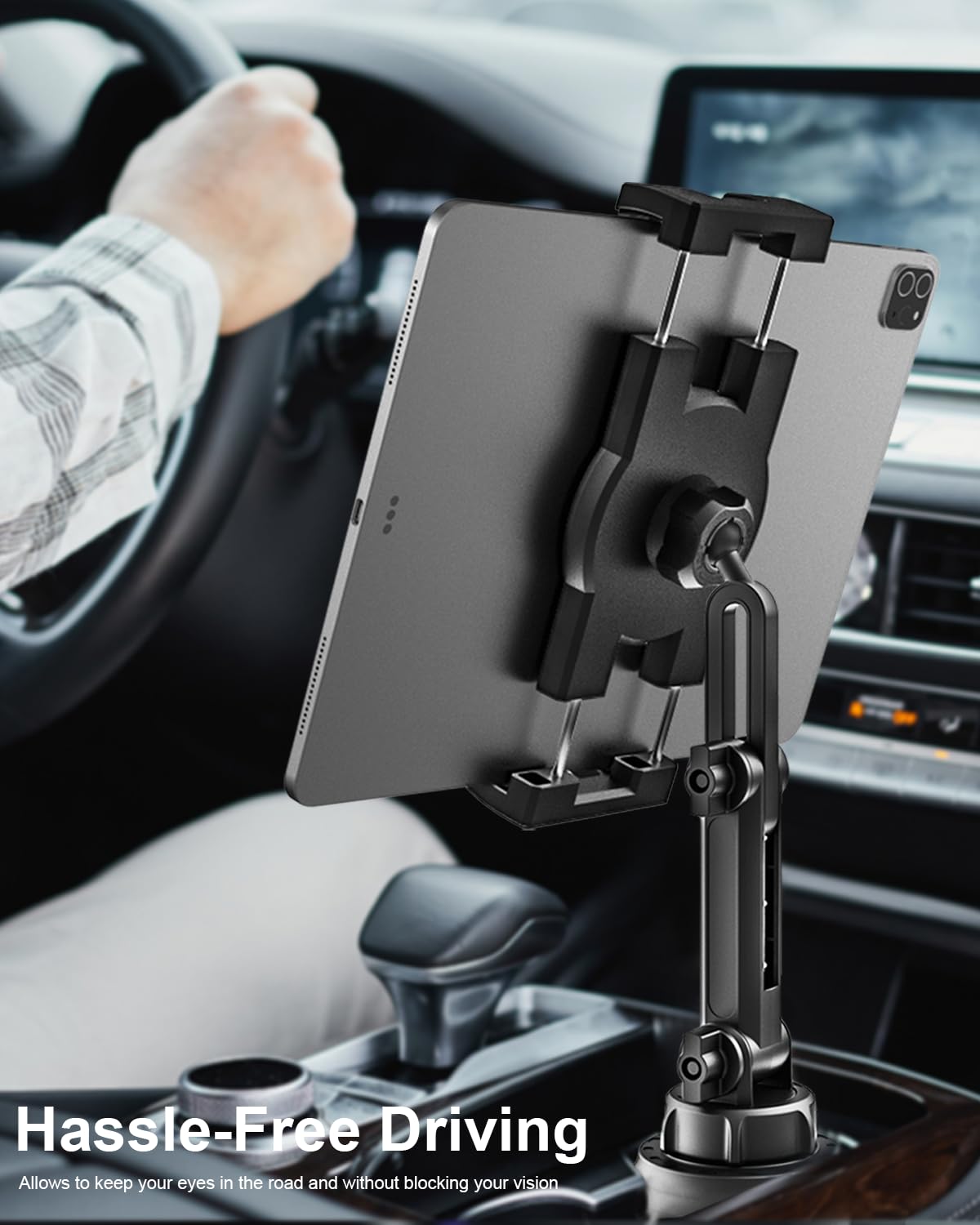 woleyi Cup Holder Car Tablet Mount, iPad Mount Holder for Car/Truck, 360° Rotation Adjustable Universal Tablet Stand Cradle Compatible with iPad Pro Air Mini, Galaxy Tabs, Cell Phones, 4.7-13" Devices