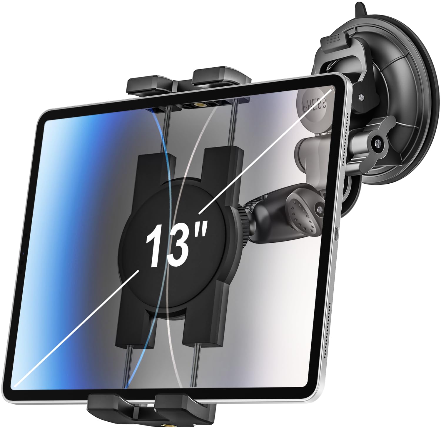 woleyi Car Tablet Holder Windshield - [95mm Strongest Suction Cup] Window Dashboard Car Tablet Mount for Trucks/Vehicles with 1/4'' Screw Tip, for 4.7-13" iPad Pro Air Mini, Galaxy Tab, iPhone, Camera